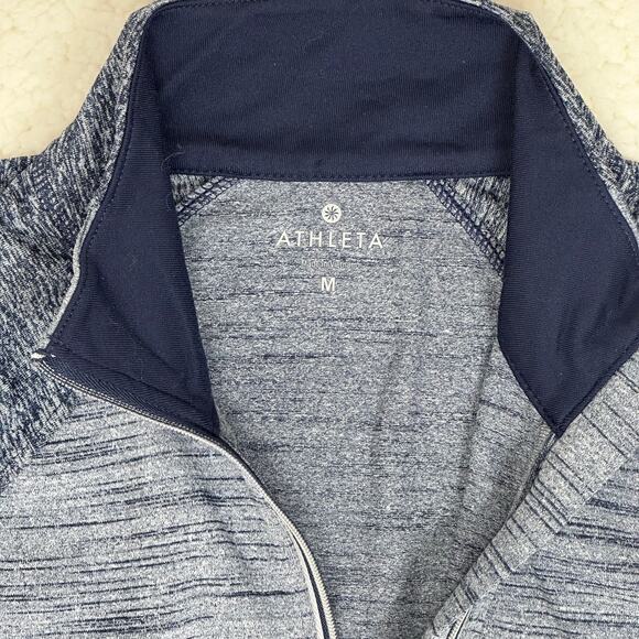 Athleta Half Zip Up Fitted Pullover Heather Blue Womens Medium Reflective Pocket - Picture 4 of 11